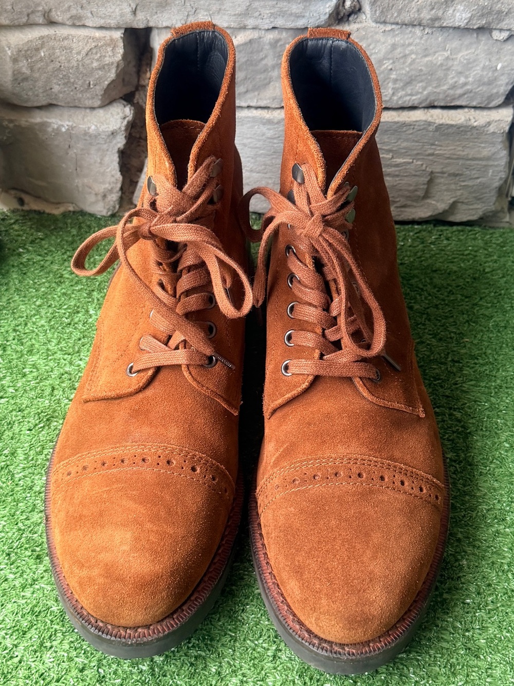 Coach Bleecker Cap Toe Suede Toffee Brown Leather Mens Boots - Picture 3 of 10